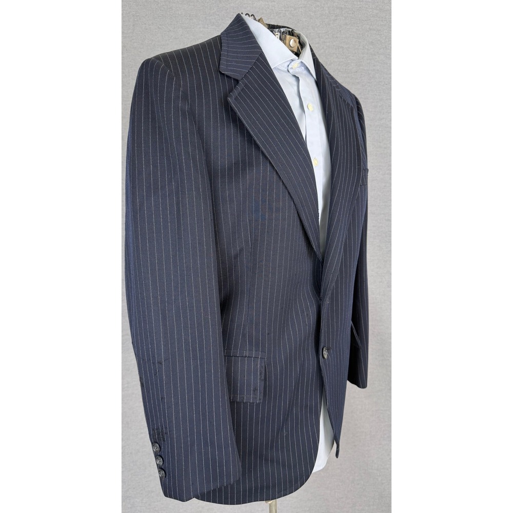 Vintage Bespoke Navy Blue Pinstripe Blazer Sport Coat 42 Reg Wide Lapel 60s 50s